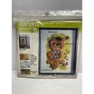 New Vintage 1977 Trapunto Quilting & Crewel Stitchery Kit Puffy Scholar Owl 9x7